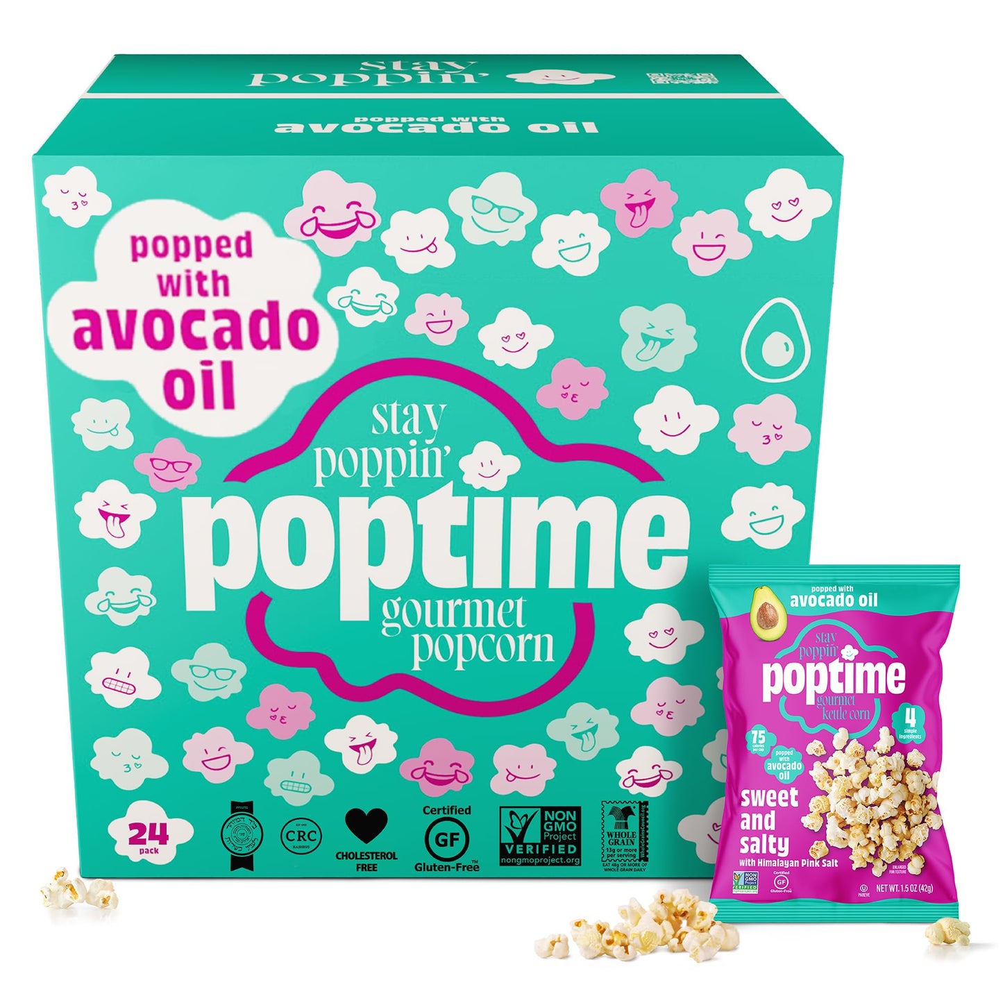 Poptime Kettle Cooked Popcorn Bags Individual Servings - Sweet & Salty Kettle Corn Popcorn Individual Bags, Healthy Snack With A