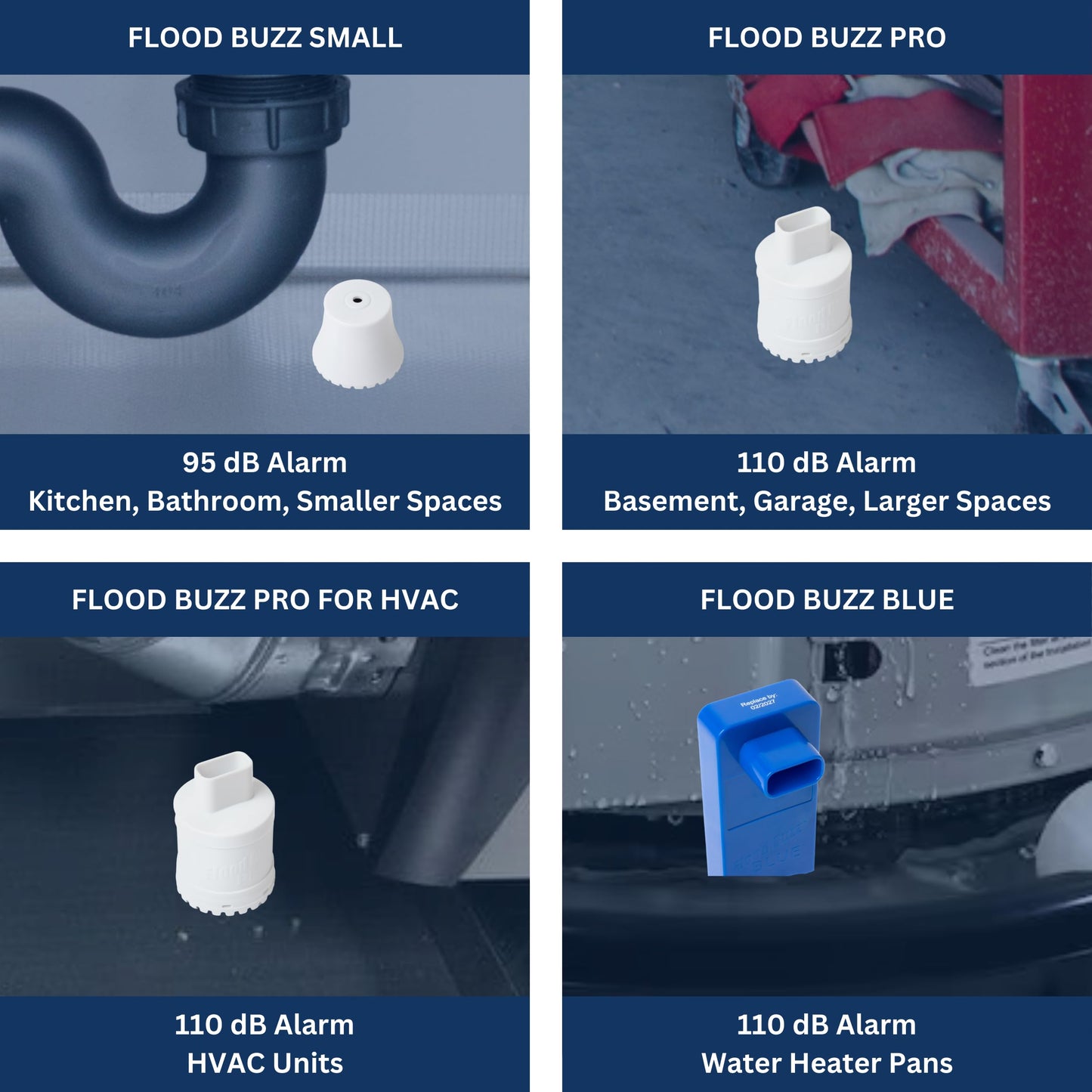 Flood Buzz Water Leak Alarm - 6 Pack; Reusable With Factory Installed Battery