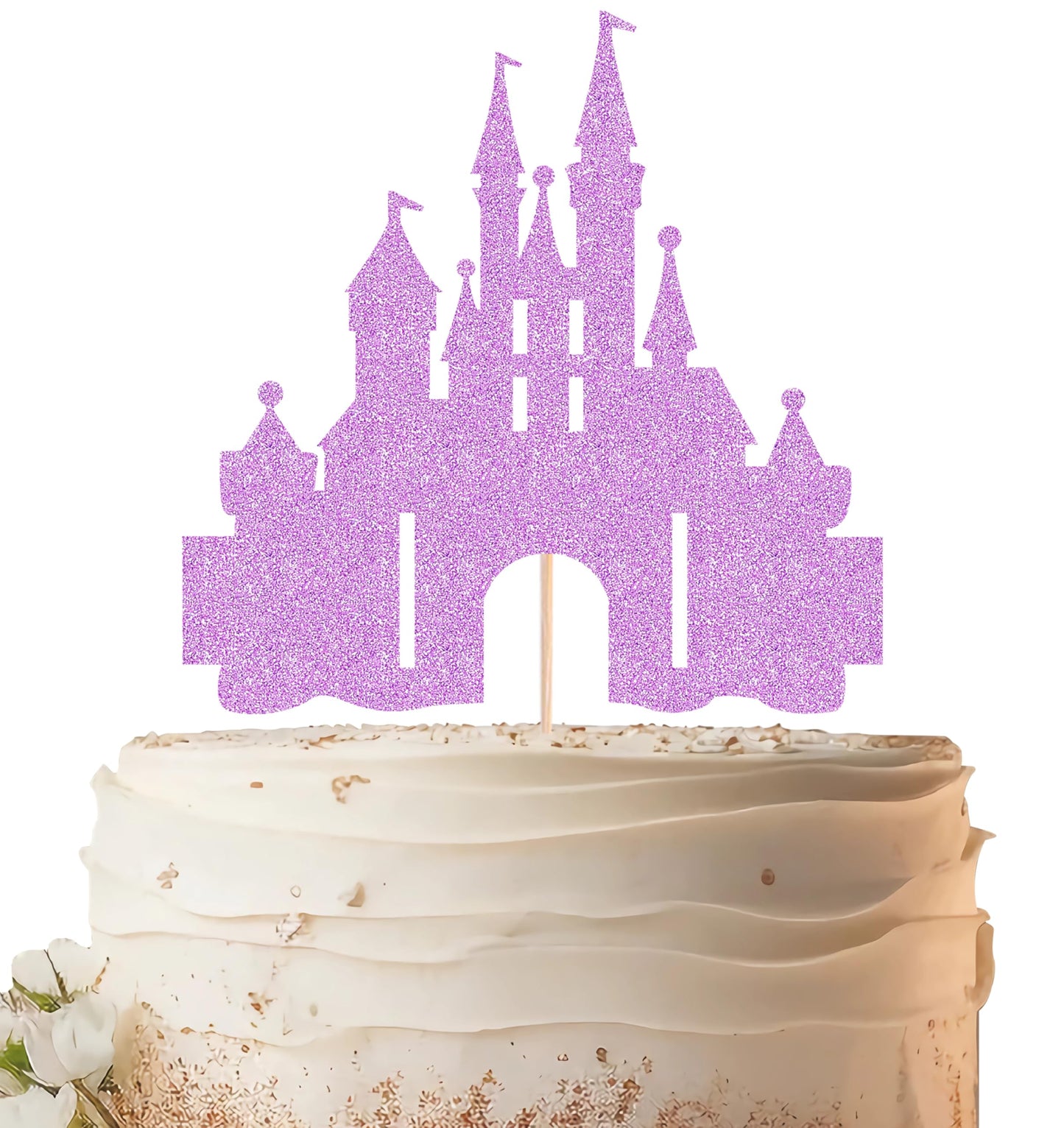 EONNCNT Castle Cake Topper - Purple Glitter Cardboard Birthday Decoration, 6.3x8.7