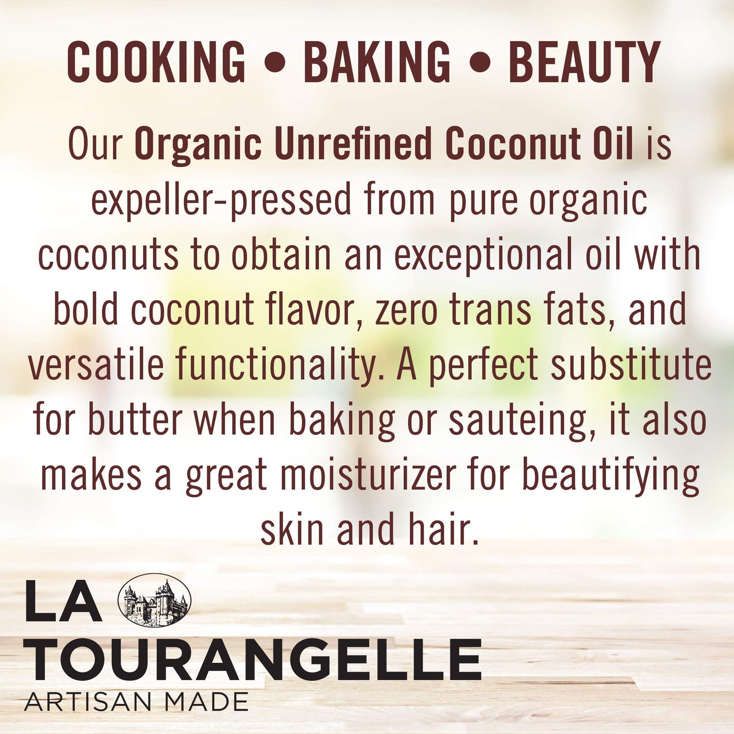 La Tourangelle, Organic Virgin Unrefined Coconut Oil, Great For Cooking, Baking, Hair, And Skin Care,Clear,30 Fl Oz (Pack Of 1),
