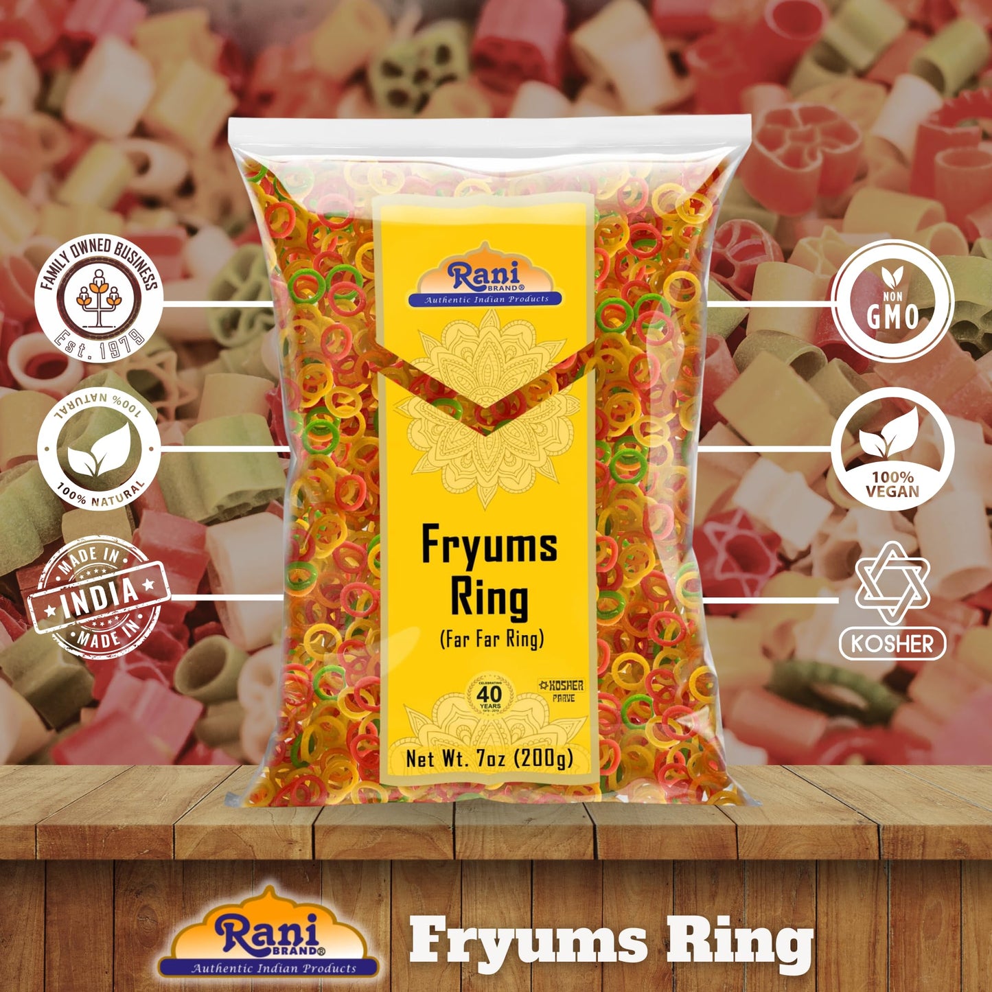 Rani Fryums Wheat & Tapioca project piece Ring Shape 7oz (200g) - Vegan, Kosher, Uncooked Snack