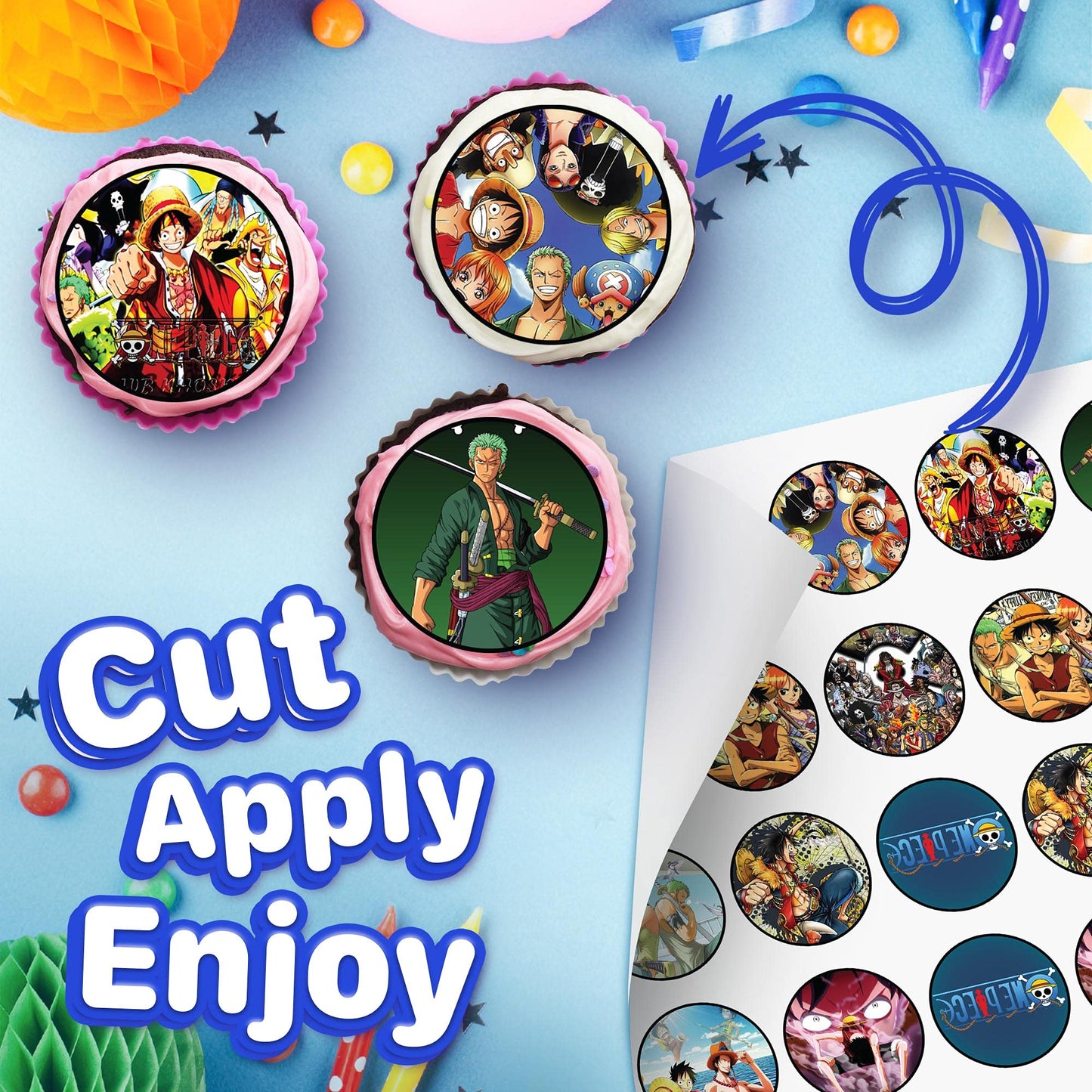 HAPPY CHOICES Edible Cupcake Toppers - Pirate Adventure Theme, Colored, Wafer Sheet, Set of 30