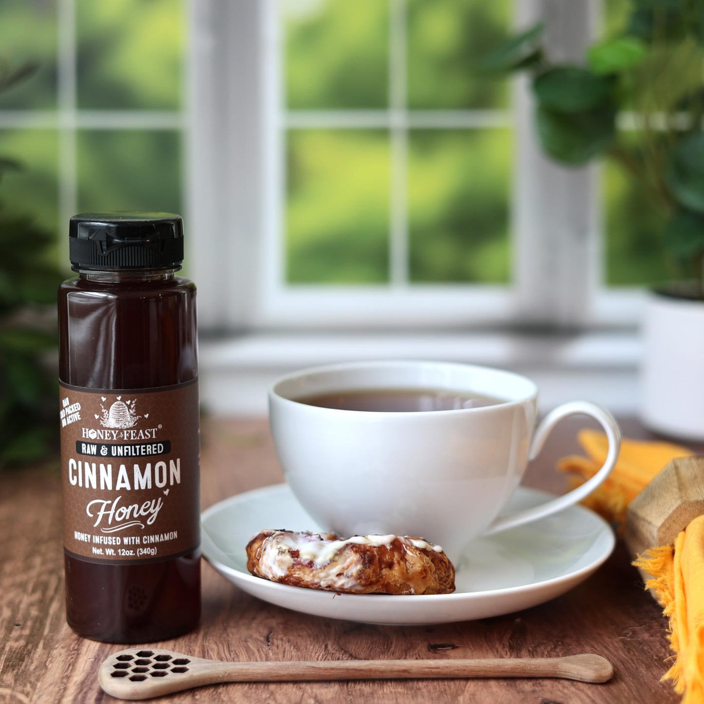 Honey Feast Organic Cinnamon Honey - Raw & Cold Packed - 12 Ounces - Small Batch Beekeeper Honey