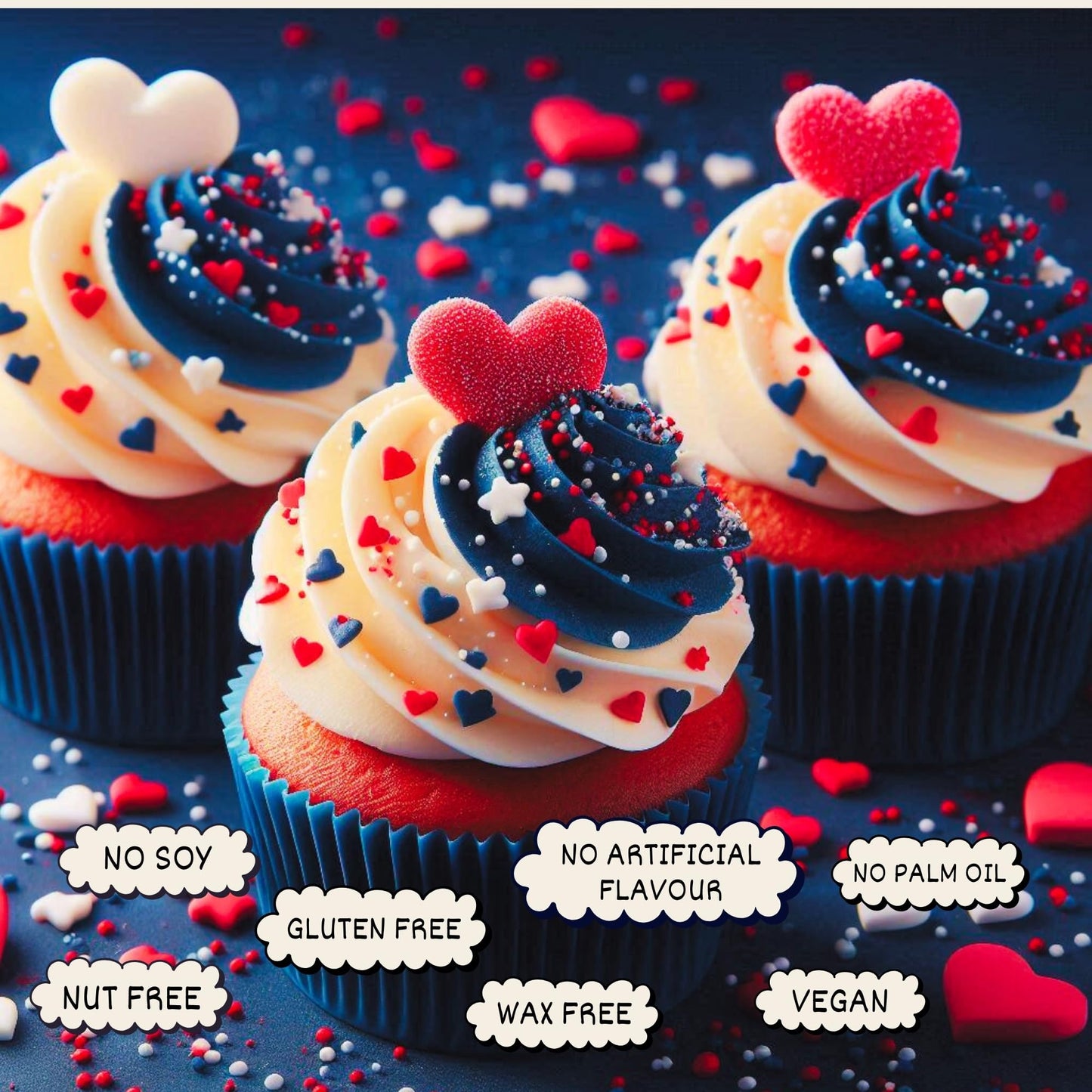 Confect Heart Dessert Sprinkles – Edible Baking Sprinkles for Cake Decorating, Vegan & Gluten-Free – 4.2 Oz, Red, White & Navy Blue