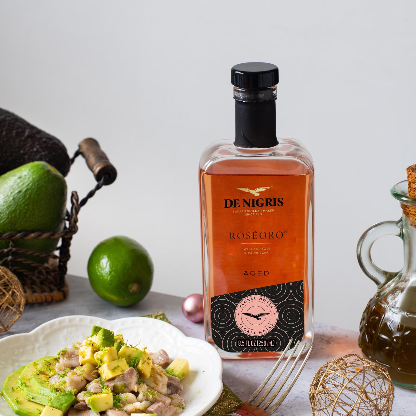 De Nigris Roseoro Sweet Red Wine Vinegar 8.5 Fl Oz (250ml) with Balsamic Vinegar from Modena, Aged Condiment