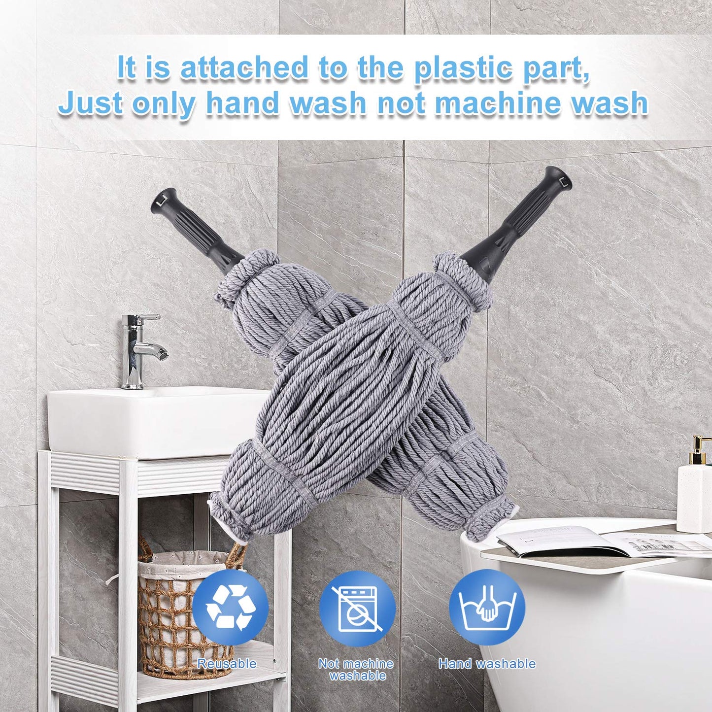 Eyliden Mop With 2 Reusable Heads, Easy Wringing Twist Mop, With 57.5 Inch Long Handle, Wet Mops For Floor Cleaning, Commercial
