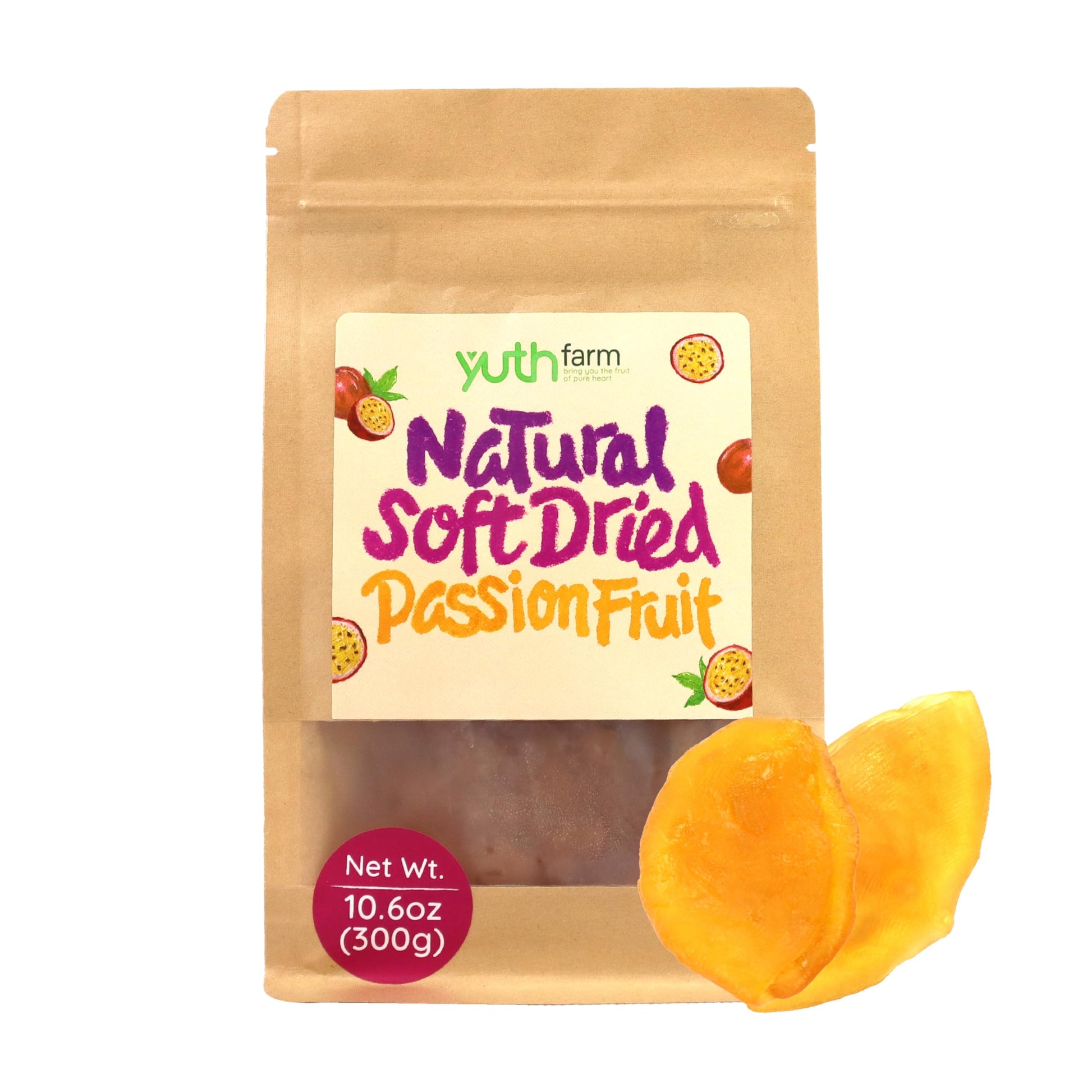 Yuth Farm Plant-Based Soft & Chewy Dried Fruit - Deliciously Healthy Snack 300g(10.6 Oz)(Passion Fruit)