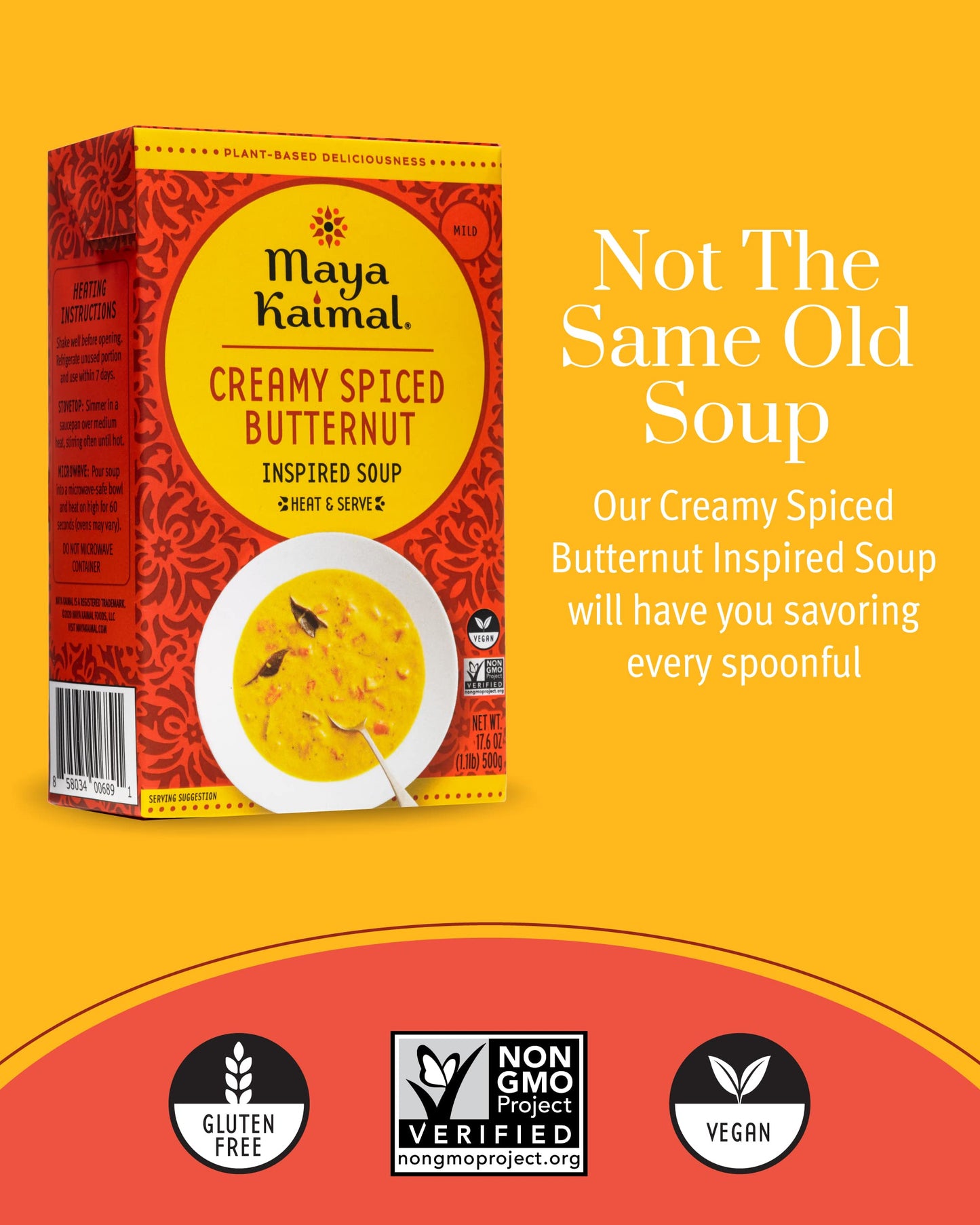 Maya Kaimal Foods Inspired Soup (17.6 Oz, Pack Of 4) - Creamy Spiced Butternut Squash Soup - Heat And Eat Meals - Vegan, Gluten-