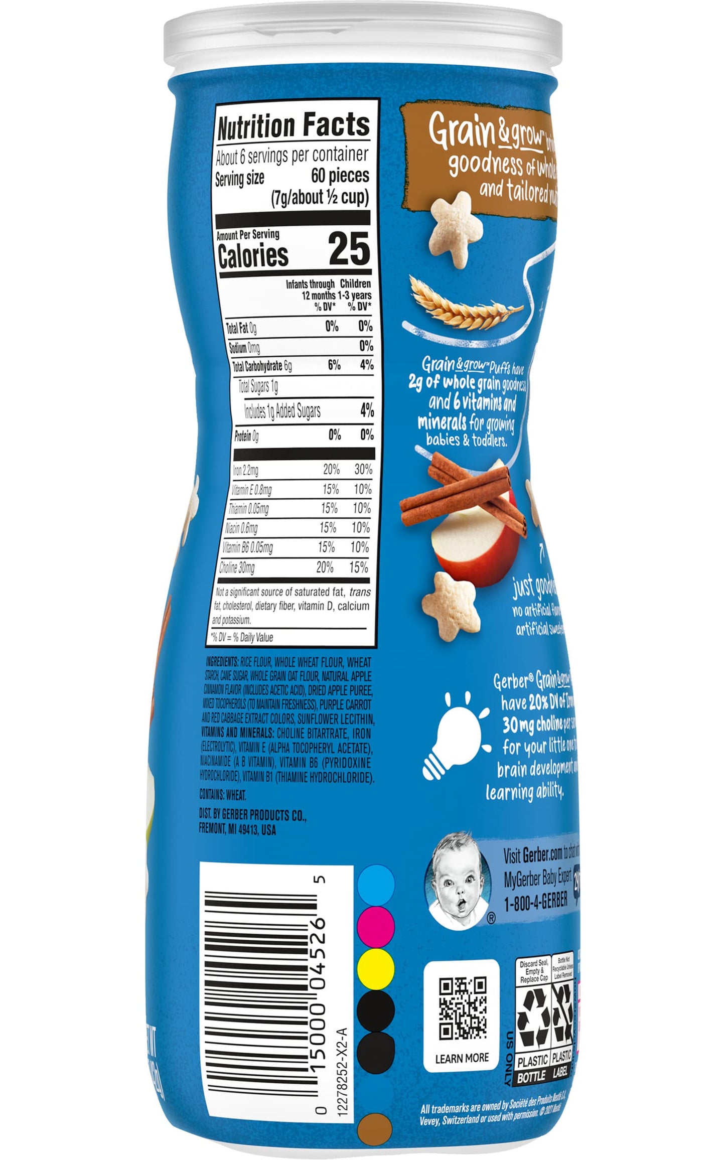 Gerber Snacks For Baby Grain & Grow Puffs, Apple Cinnamon, Non-Gmo With No Artificial Flavors Or Sweeteners, Puffed Grain Baby S