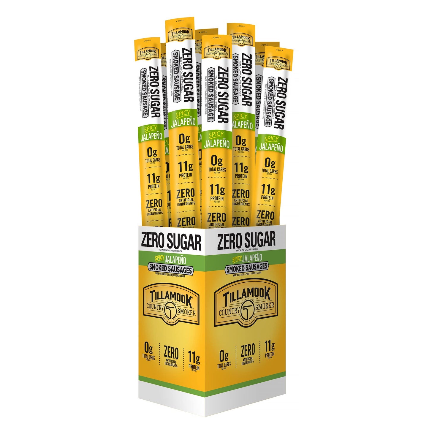 TILLAMOOK COUNTRY SMOKER Smoked Sausage Stick Keto Friendly Zero Sugar Spicy Jalapeno 1.25 oz. 24 Count