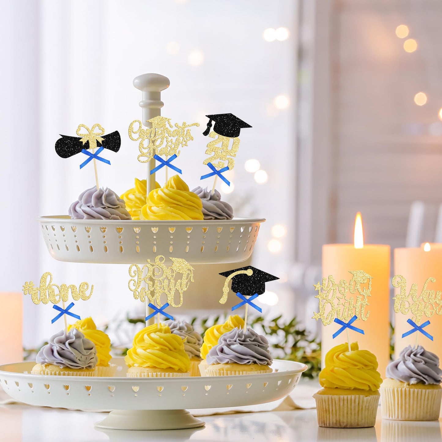 Gyufise 32Pcs 2025 Graduation Cupcake Toppers Glitter So Proud Of You Done Diploma Grad Cap Cupcake Picks Class Of 2025 Cake Dec