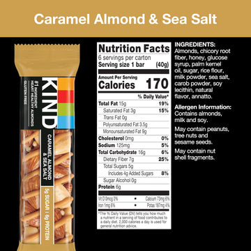 KIND Bars Caramel Almond & Sea Salt Healthy Snacks Gluten Free Low Sugar 6g Protein 36 Count