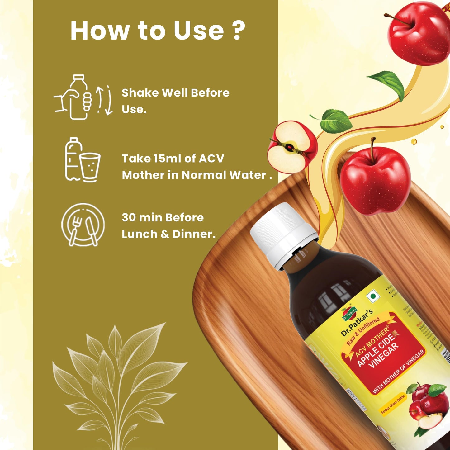 Apple Cider Vinegar With Mother 200 Ml (6.76 Oz) By Dr. Patkars