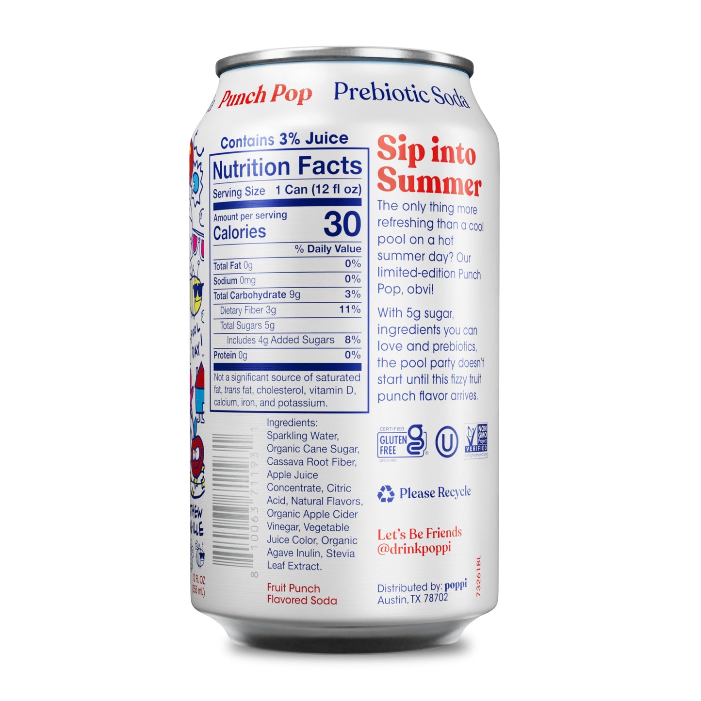 Poppi Sparkling Prebiotic Soda with Apple Cider Vinegar, Seltzer Water & Fruit Juice, 12 Fl Oz, Pack of 12