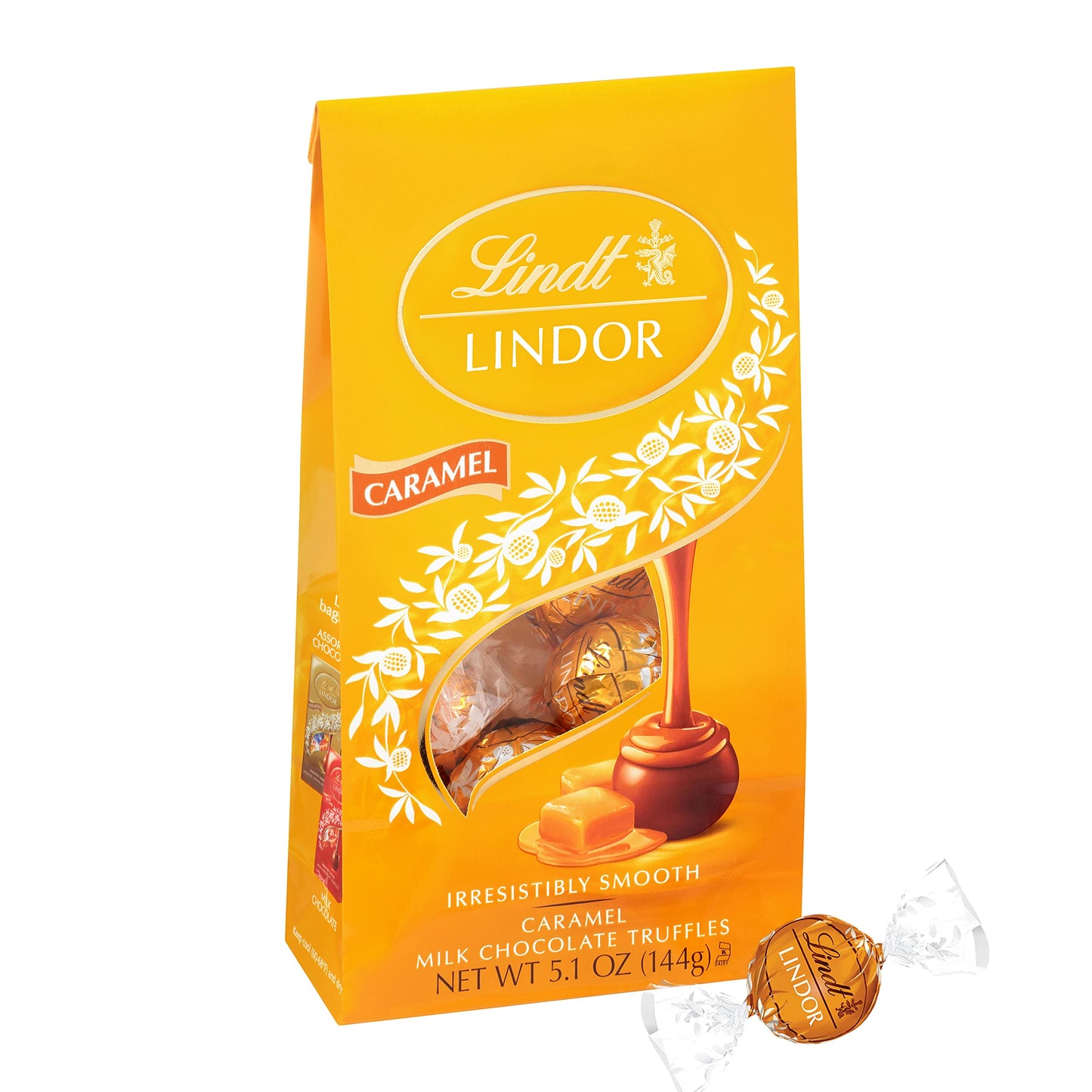 Lindt Lindor Caramel Milk Chocolate Truffles, Milk Chocolate Candy With Smooth, Melting Truffle Center, Great For Gift Giving, 5.1 Oz. Bag (6 Pack)