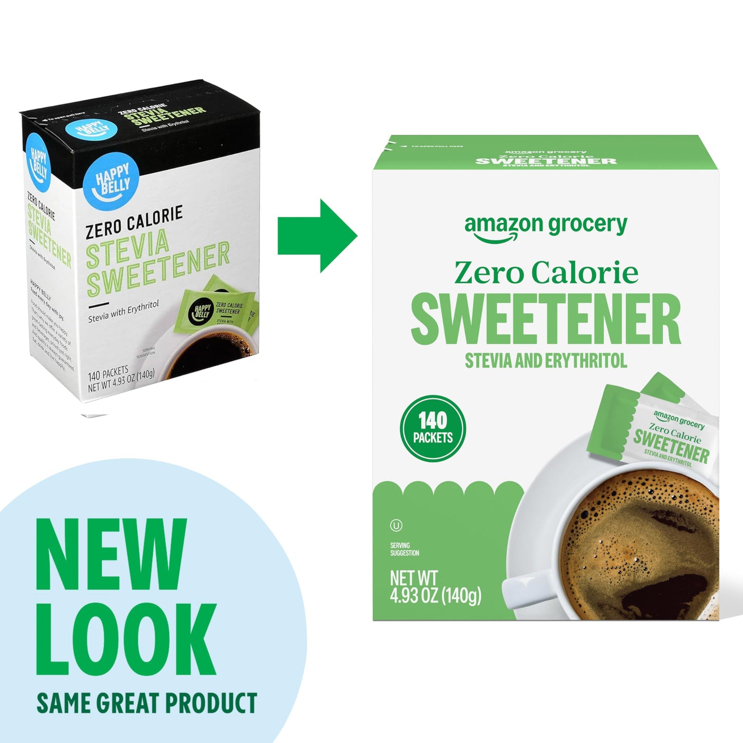 Happy Belly Zero Calorie Stevia Sweetener, 140 Count, Sugar Alternative, Pack of 1