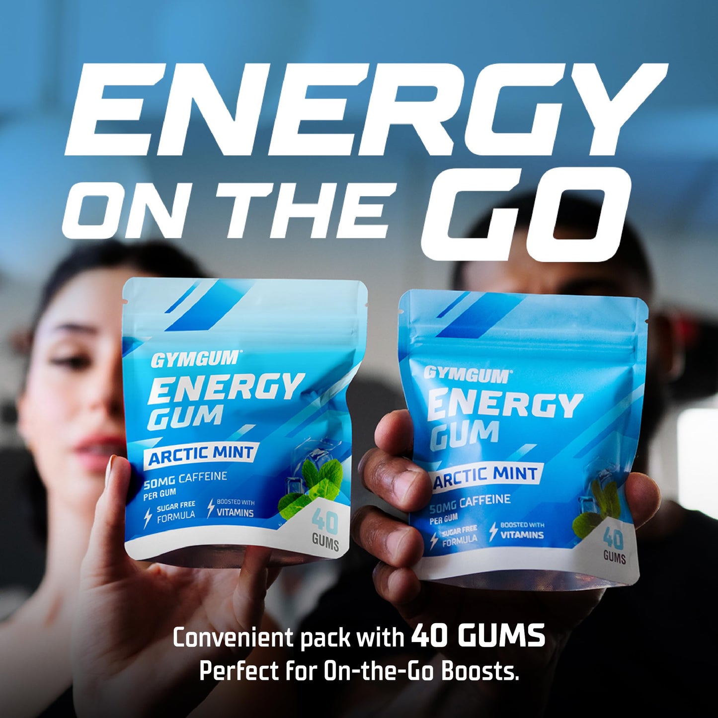 GYMGUM Energy Caffeine Gum | Sugar-Free, Keto-Friendly | 50mg Caffeine | 120 Count | Arctic Mint