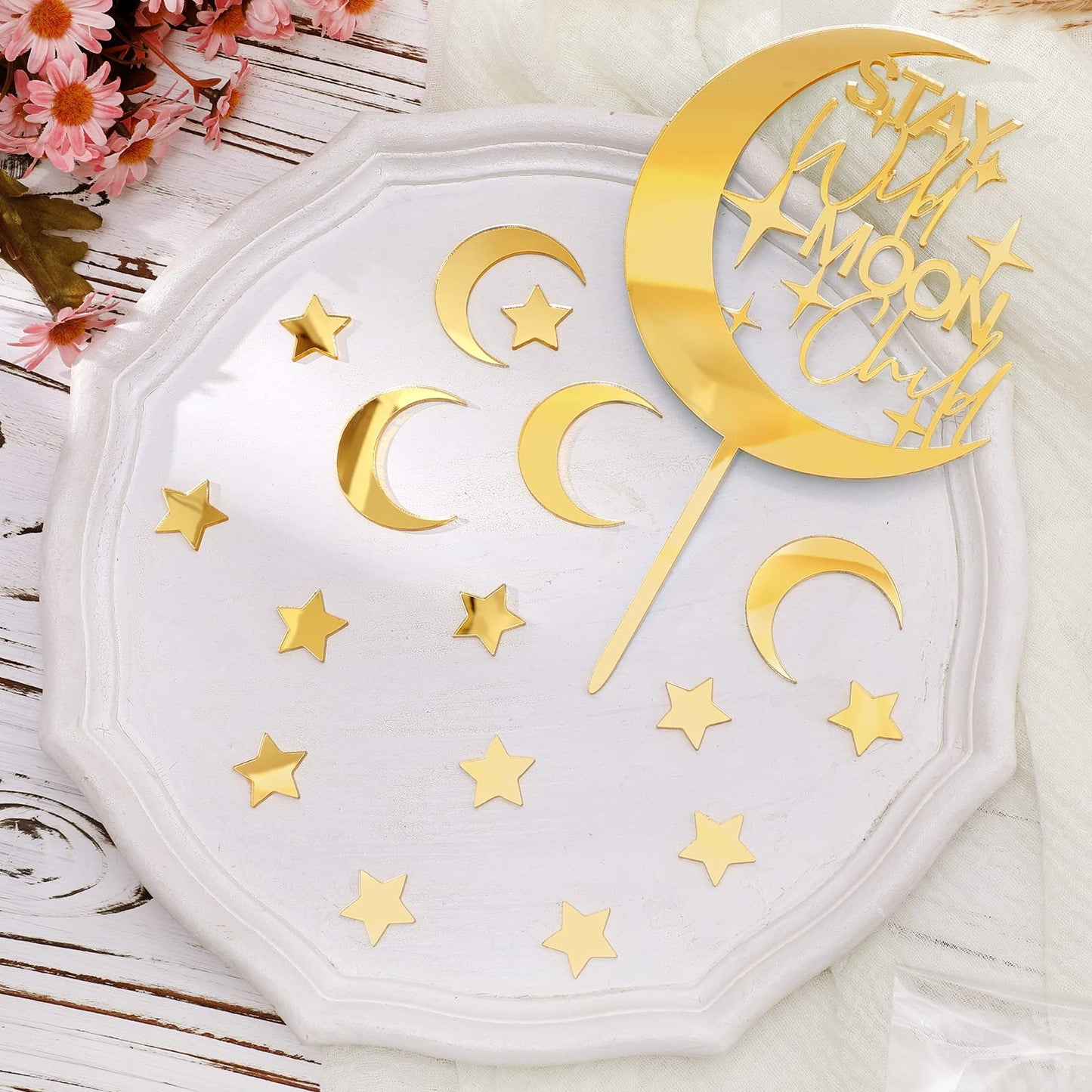 Huray Rayho 27 Pcs Stay Wild Moon Child Acrylic Cake Topper Celestial Cake Decorations Moon And Star Cake Charms For Twinkle Twi