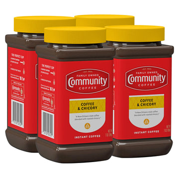 Community Coffee Coffee And Chicory, Medium Dark Roast Instant Coffee, 7 Ounce Jar (Pack Of 4)