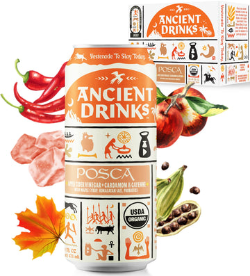 ANCIENT DRINKS Apple Cider Vinegar Beverage with Electrolytes & Probiotics, Organic, 16 fl oz, Posca (Cayenne & Cardamom) - 