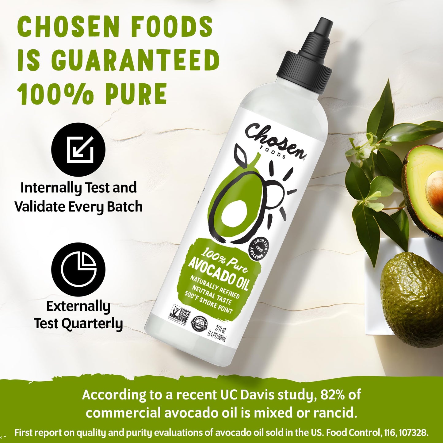 Chosen Foods 100% Pure Avocado Oil Squeeze Bottle 27Oz 2-Pack - For Drizzling, Saut  Ing, Roasting, Searing, & Baking-High Smoke