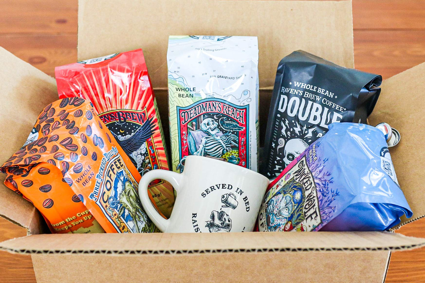 Ravens Brew Whole Bean Coffee Variety Pack - 3 Delicious Flavors - Three Peckered Billy Goat  Deadmans Reach and Resurrection Blend - 12oz each