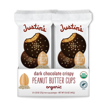 Justins's Organic Crispy Dark Chocolate Peanut Butter Cups, Rainforest Alliance Certified Cocoa, Gluten-free, Responsibly Source