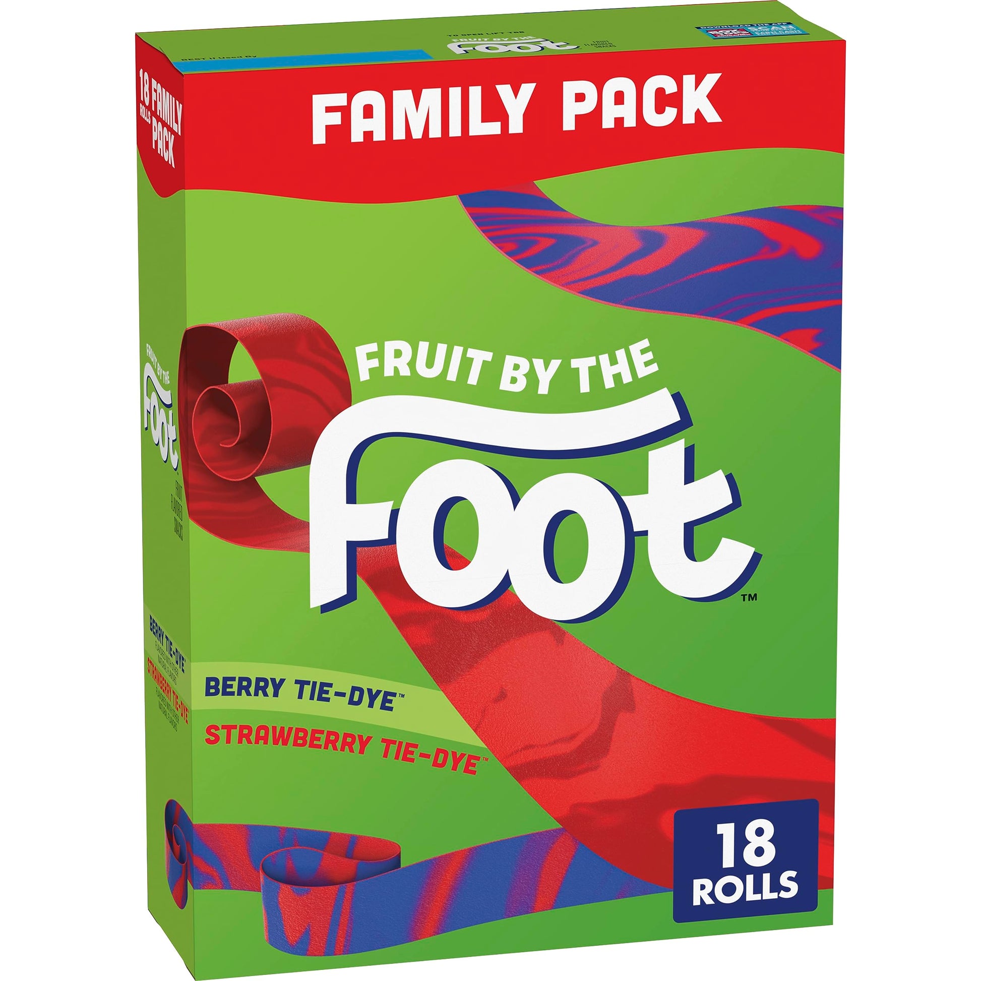 Fruit by the Foot Fruit Flavored Snacks, Berry & Strawberry Tie-Dye, Family Pack, 18 Rolls, 13.5 oz