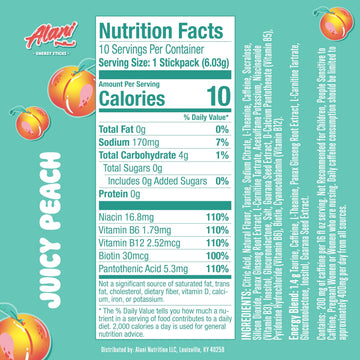 Alani Nu Energy Sticks, Juicy Peach Flavor, 200mg Caffeine, 2.05 oz, 10 Pack