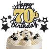 Happy 70th Birthday Cake Topper, Black and Gold Glitter Cake Toppers, 70 Year Birthday Party Cake Decoration