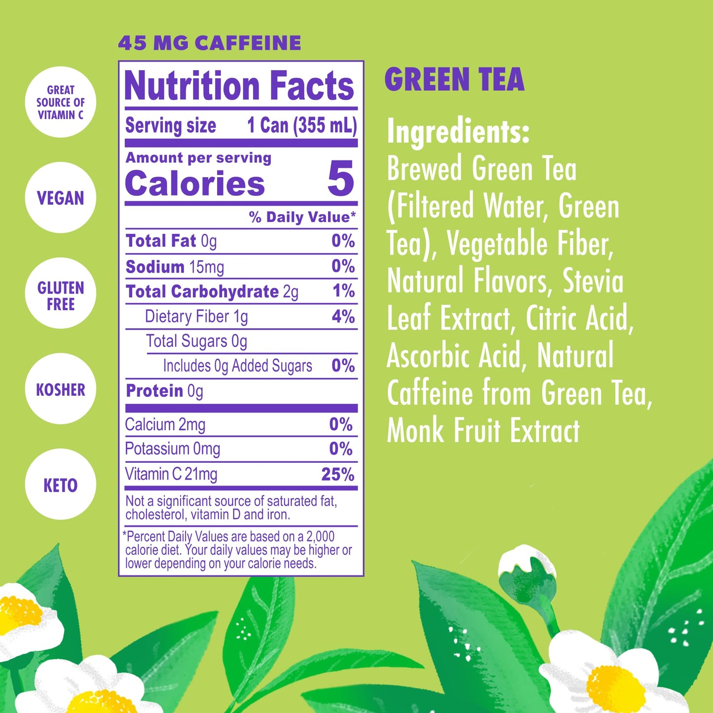 Swoon Green Tea, Zero Sugar, Lightly Caffeinated, Naturally Sweetened, 12 Fl Oz, 12-Pack
