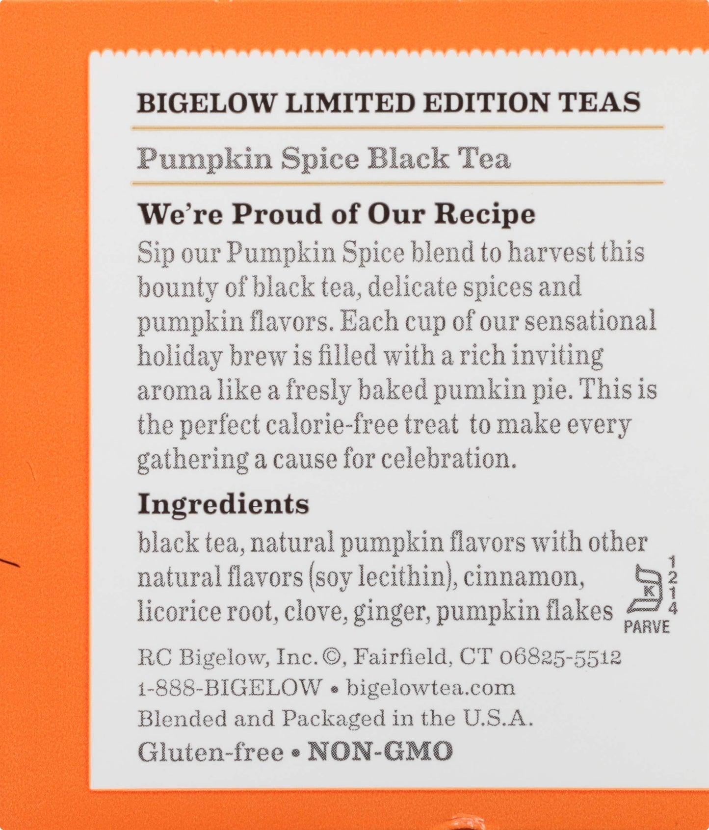 Bigelow Tea Pumpkin Spice Black Tea Bags, 18 Count Box (Pack Of 6), Caffeinated Black Tea, 108 Tea Bags Total