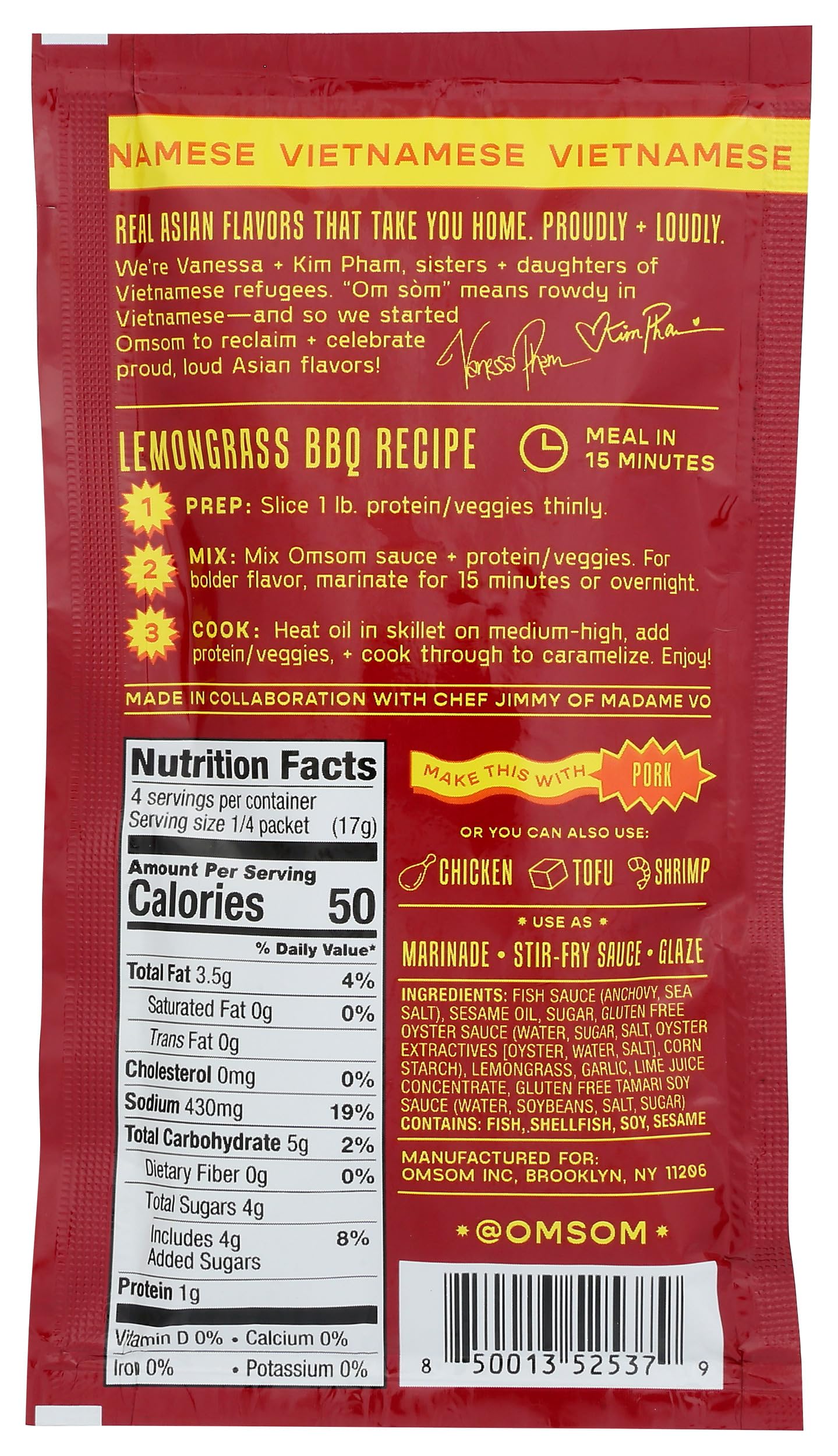 Omsom - Marinated Savory Lemongrass Barbecue - Case Of 8-2.4 Fluid Ounces