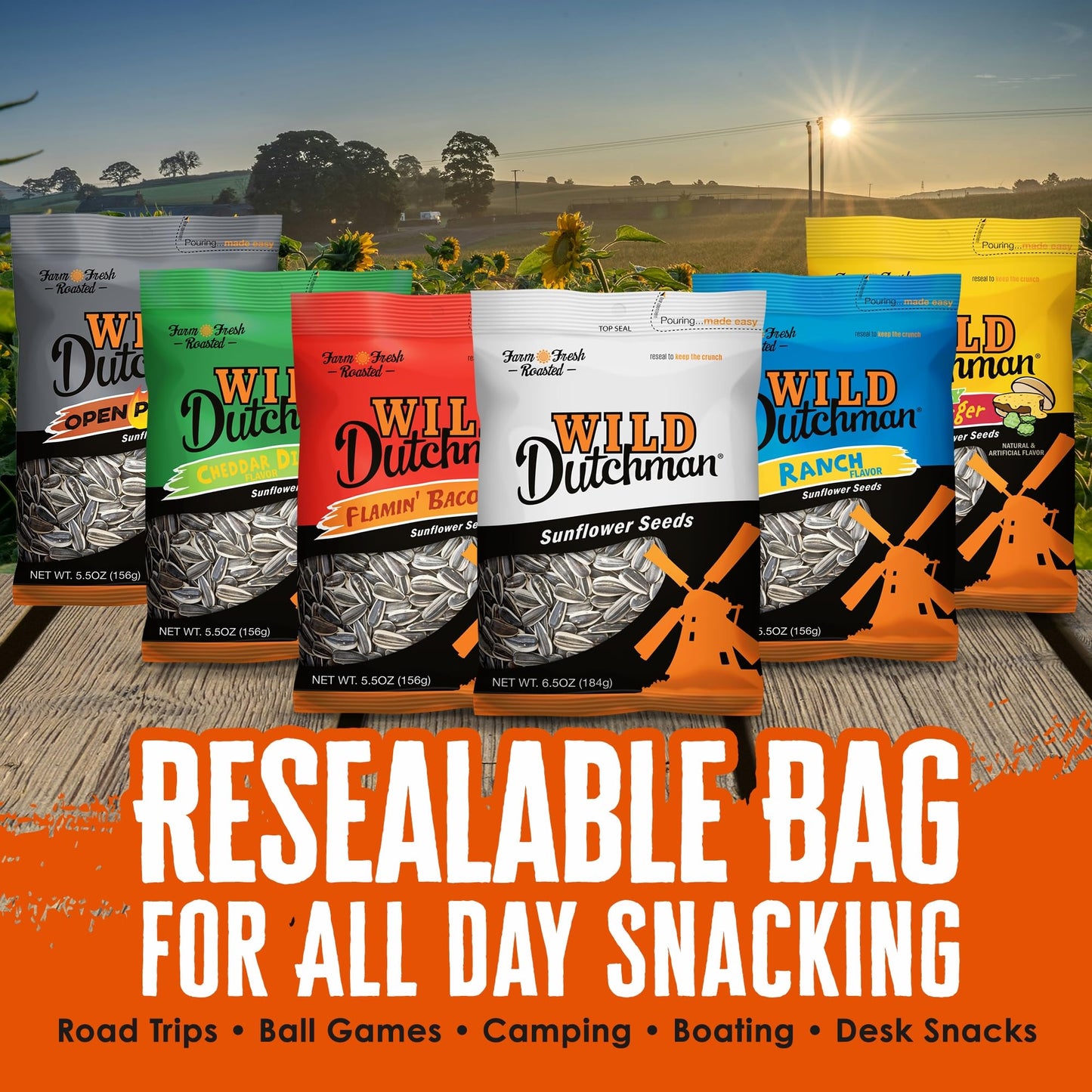 Wild Dutchman Roasted Sunflower Seeds In A Resealable Bag For Ultimate Freshness And An Easy Pour Snack, Salted Original Flavor,
