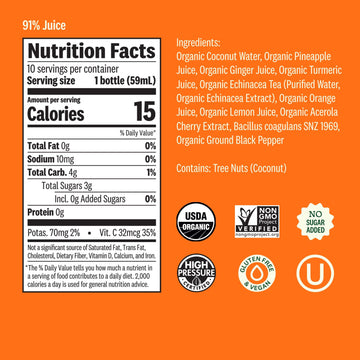 Suja Organic Immunity Defense Shot (20 Pack) With Turmeric And Ginger | Immunity Boost & Support | Functional Shots | Cold-Pressed Juice With Live Probiotics | Plant-Based & Gluten-Free (20 Pack)