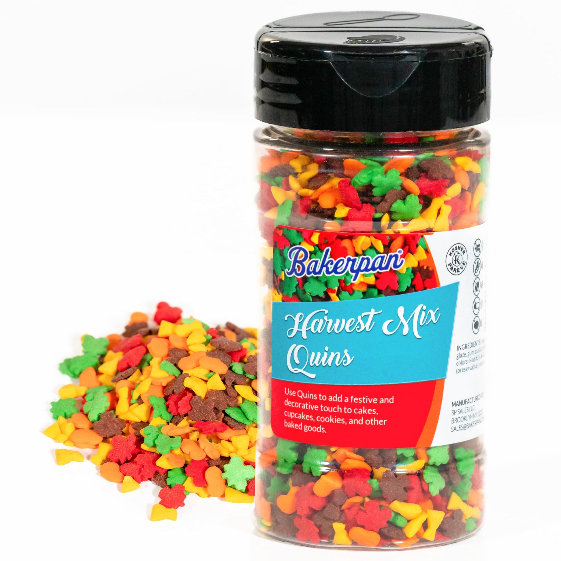 Bakerpan Quins Sprinkles for Cake Decorating - Autumn Harvest Mix - 4 Ounces - Edible Confetti for Cupcakes, Cookies, Ice Cream