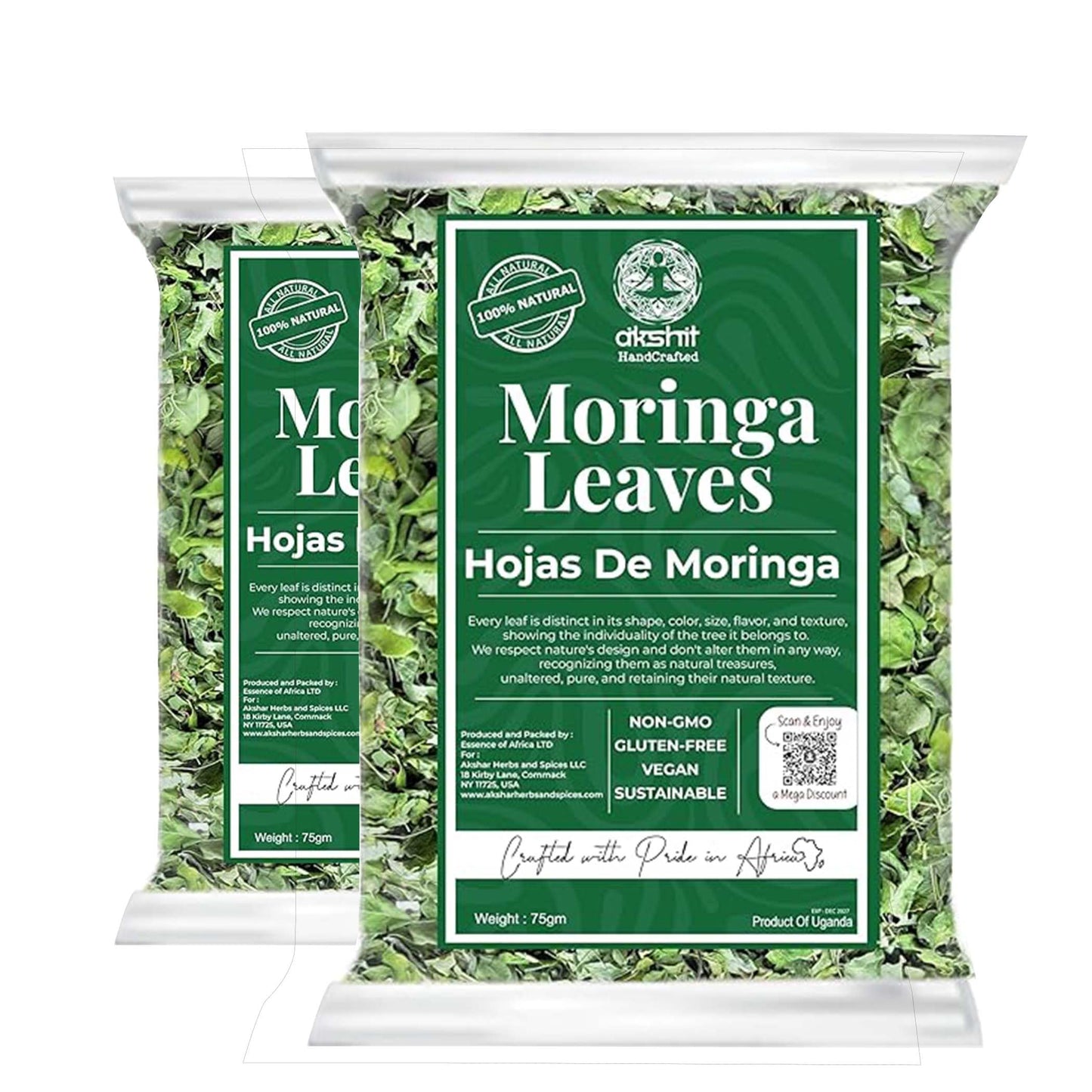 Akshit Organic Dried Moringa Leaves Tea, Caffeine Free, Non-GMO, Gluten Free, 5.2 oz (150 gm), Brews 56 Cups