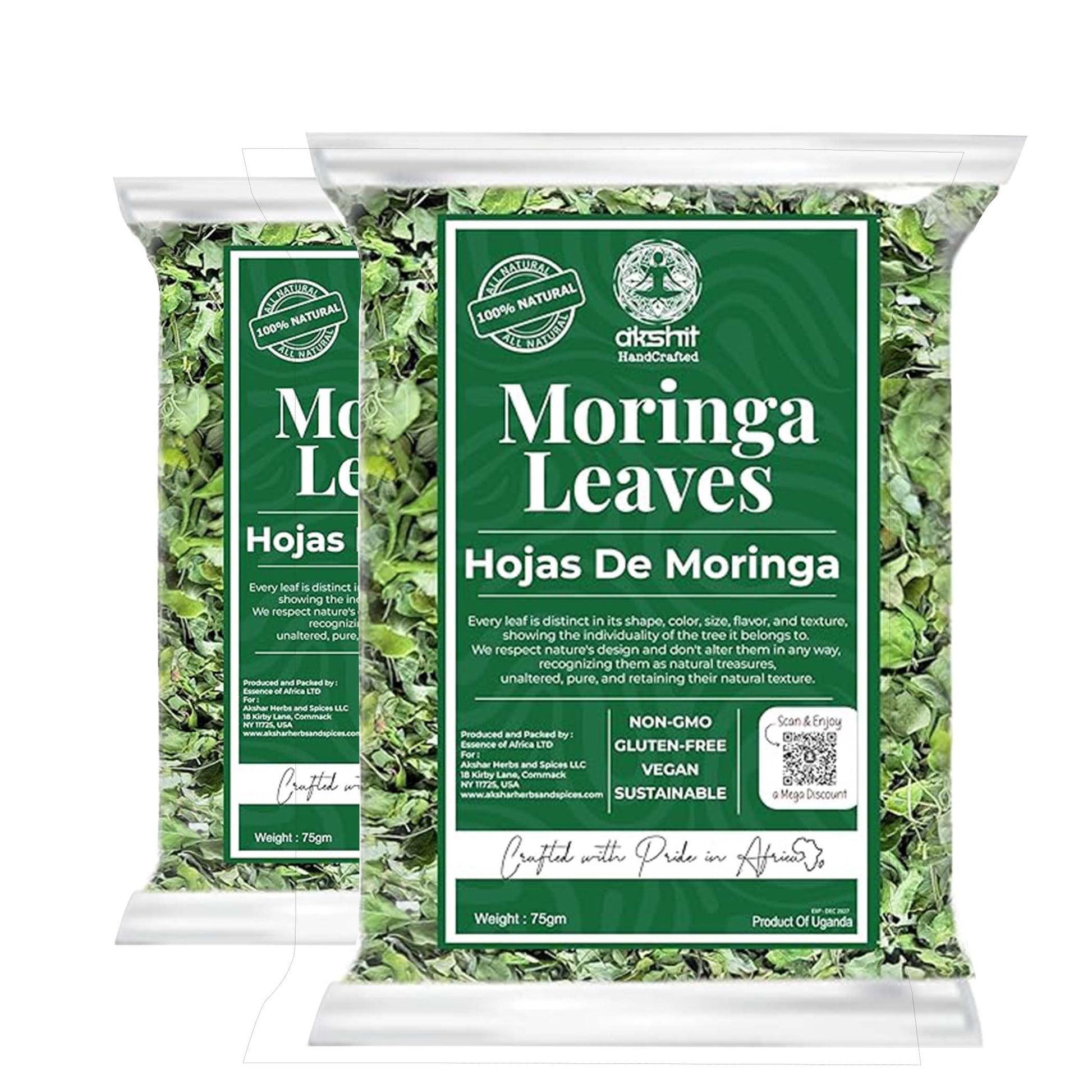 Akshit Organic Dried Moringa Leaves Tea, Caffeine Free, Non-GMO, Gluten Free, 5.2 oz (150 gm), Brews 56 Cups