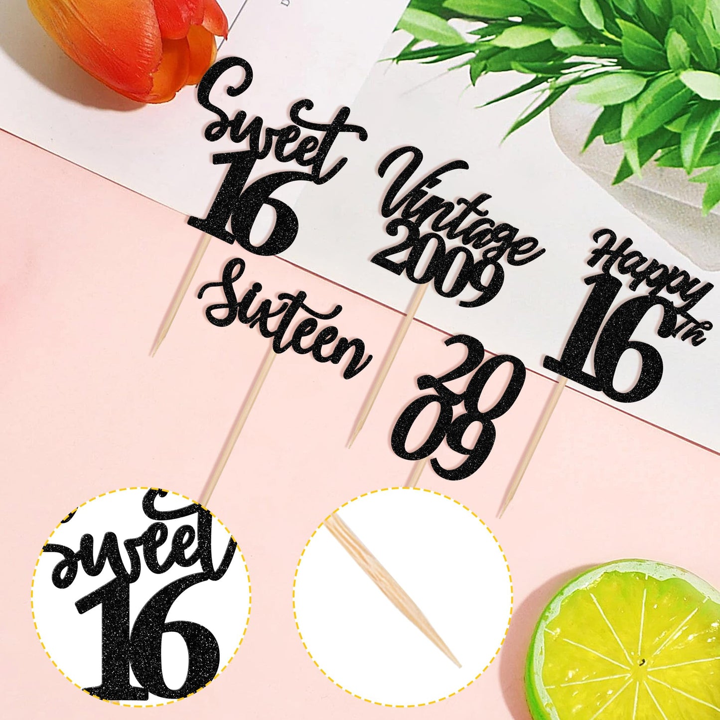 30Pcs Happy 16Th Birthday Cupcake Toppers Cheers To 16 Vintage 2009 Cupcake Picks Hello 16 Sixteen 16Th Birthday Decorations For