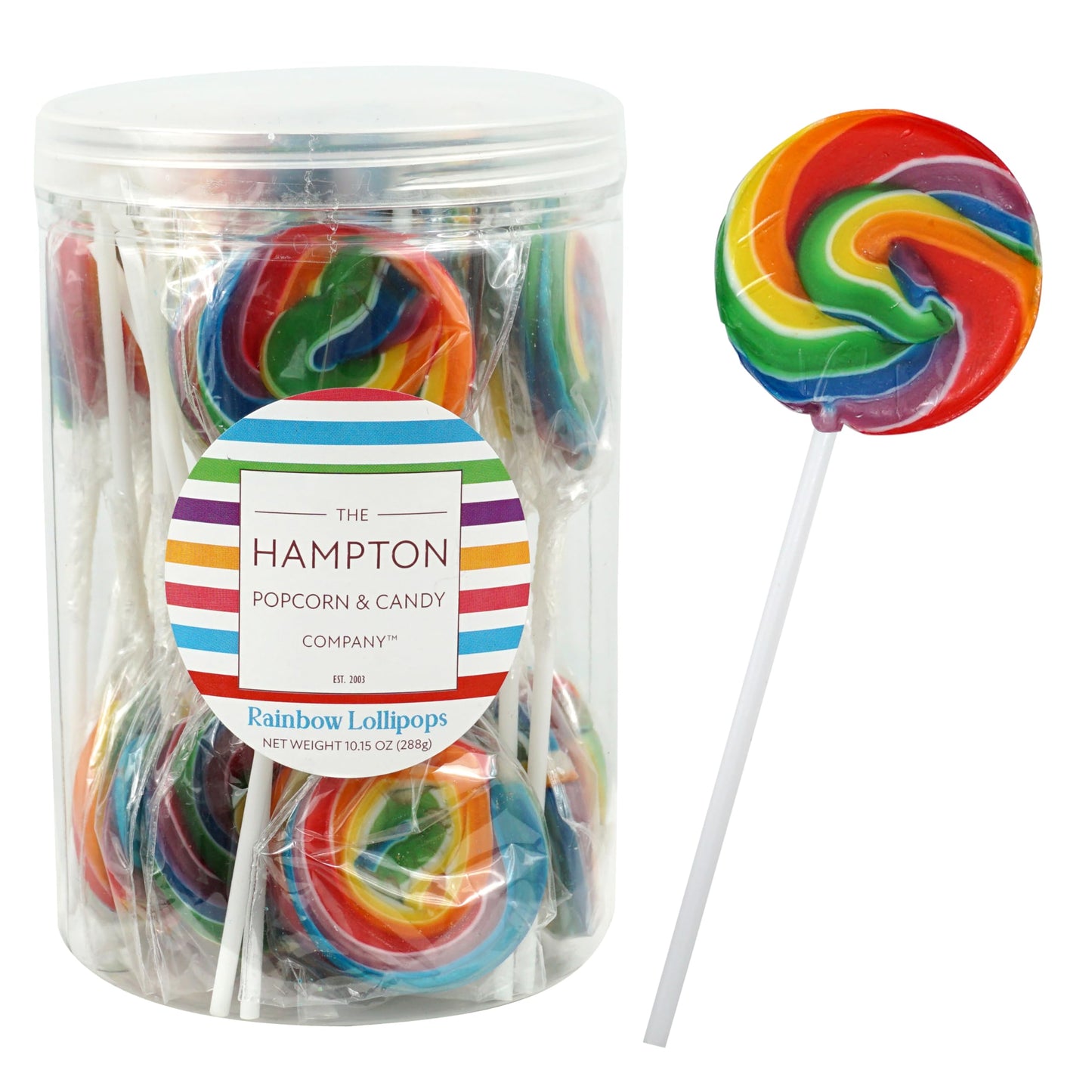 Rainbow Lollipops, 24 Pack, Swirl Lollipops, Individually Wrapped Lollipops, Carnival Lollipops Fruit Flavors, The Hampton Popco