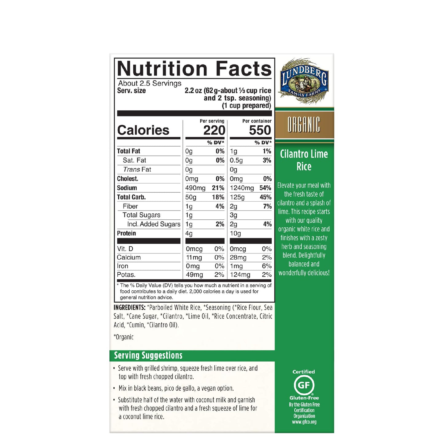 Lundberg Organic Cilantro Lime Rice Pilaf, 5.5 Oz (Pack Of 6), Gluten-Free, Vegan, 20 Minute Cook Time
