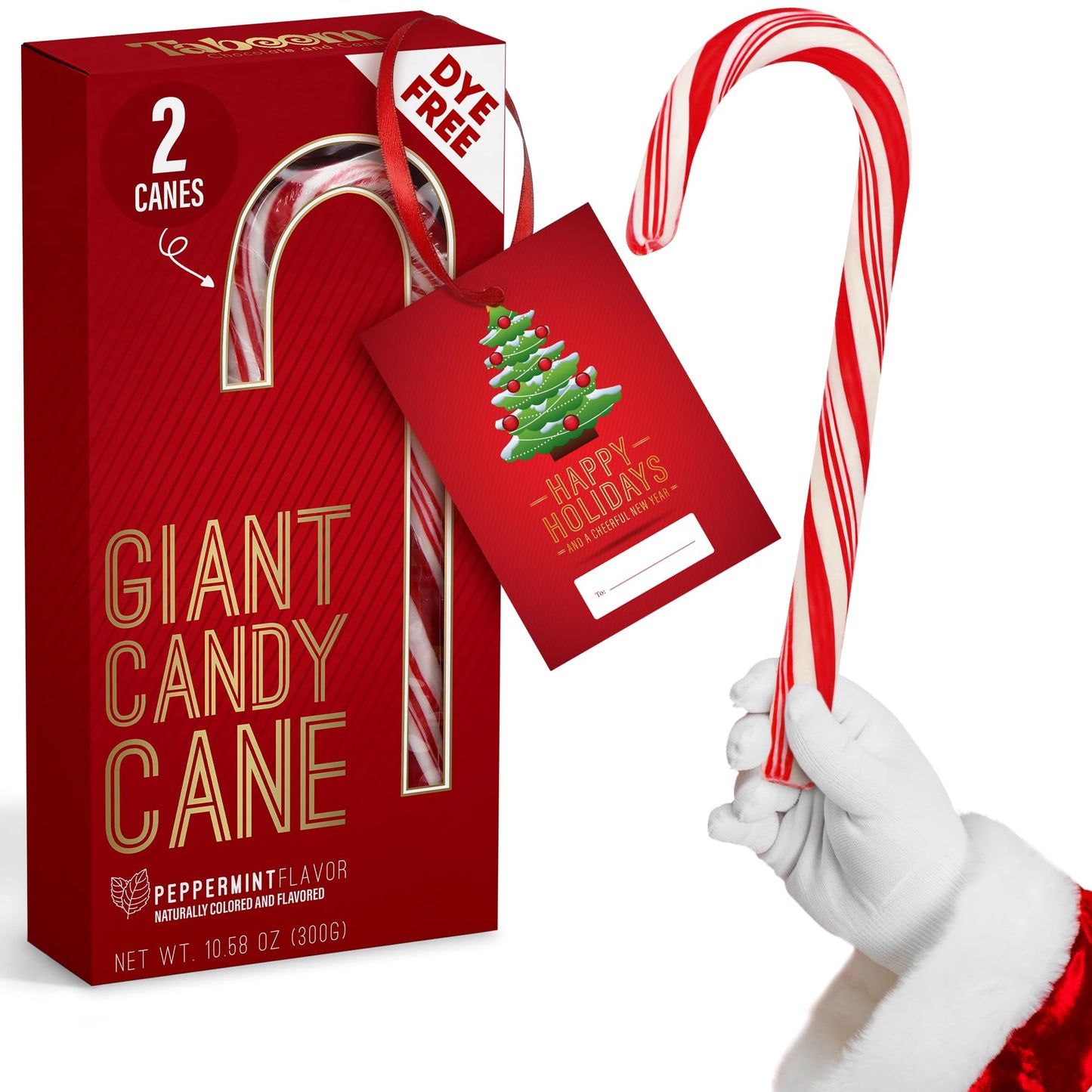 Giant Candy Cane Sticks 2 Pack Gift box - 10 Inch Individually Wrapped Christmas Candy Peppermint Flavor For Stocking Fillers, H