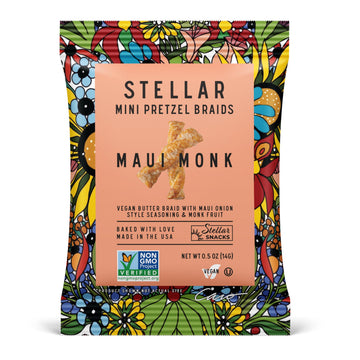 Stellar Snacks Mini Pretzel Braids  Maui Monk  0.5 Ounce (Pack of 75) Vegan Friendly  Kosher  Non-GMO (0.5 Oz  Maui Monk)