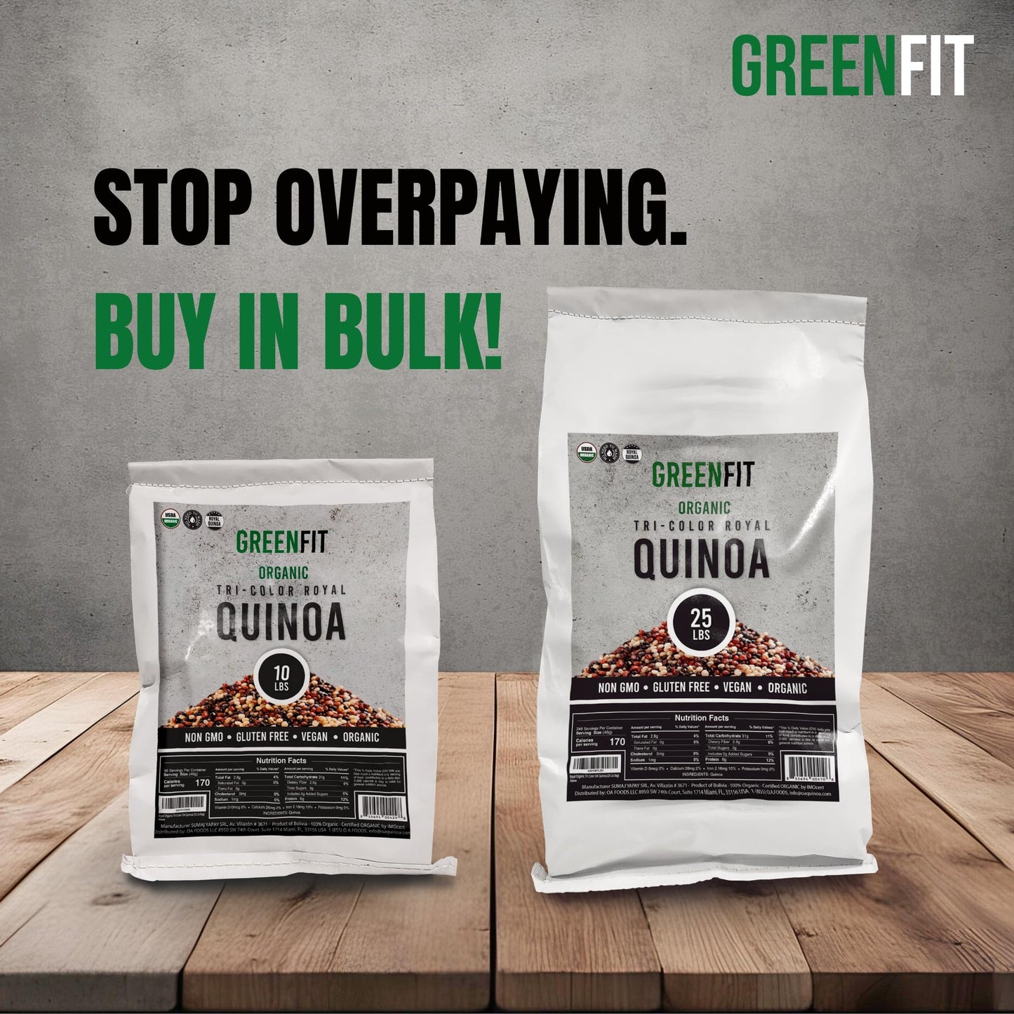 Greenfit Royal Organic Tri Color Quinoa | Non-GMO, Gluten-Free, Vegan, and Organic | Complete Protein, High Fiber, Low-Calorie T