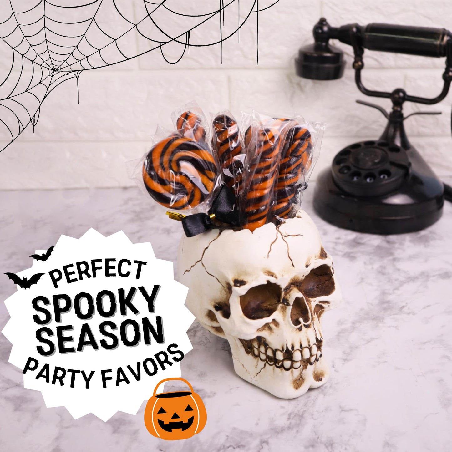 Orange and Black Swirl Halloween Lollipops  Festive Trick or Treat Candy  Individually Wrapped Party Favors  24 Count