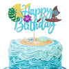 1 PCS Moana Happy Birthday Cake Topper Glitter Palm Leaf Flower Moana Cake Pick for Tropical Hawaiian Luau Theme Baby Shower Kid