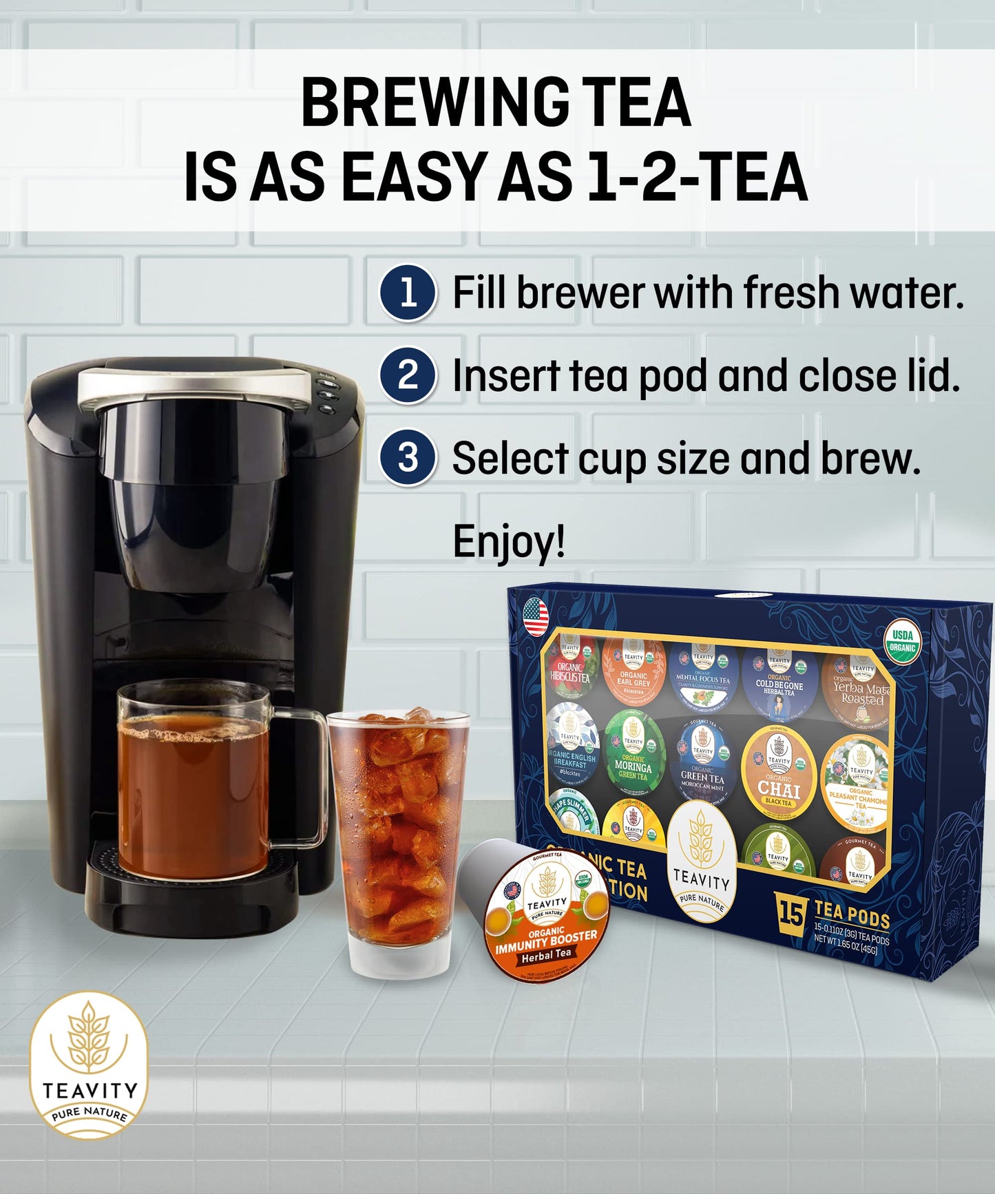 Organic Tea Pods Variety Pack - Assorted Sampler Pack Compatible For Keurig Brewer And Coffee Maker - Earl Grey, English Breakfa