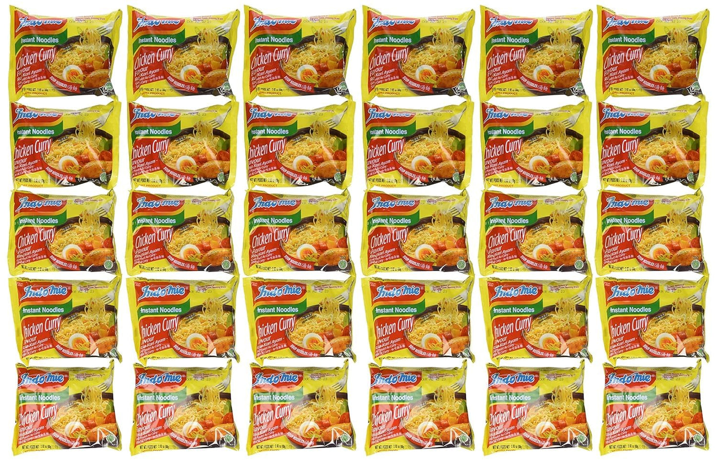 Indomie Instant Noodles Soup Chicken Curry Flavor for 1 Case (30 Bags), 2.82 Ounce (Pack of 30)