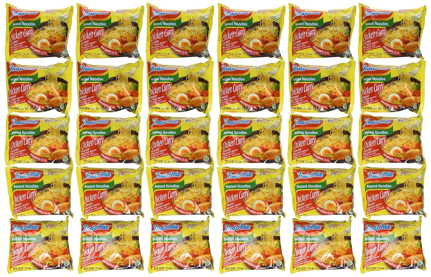 Indomie Instant Noodles Soup Chicken Curry Flavor for 1 Case (30 Bags), 2.82 Ounce (Pack of 30)