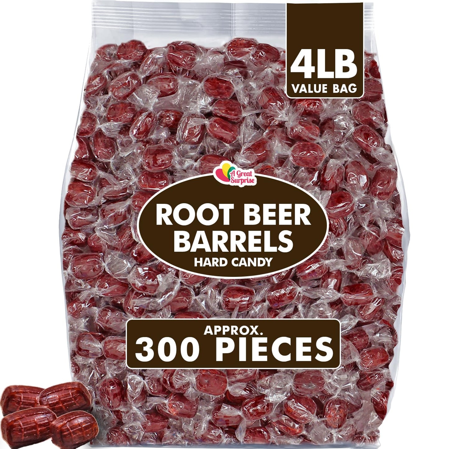 A Great Surprise Root Beer Barrels - Classic Candies - 4 Pounds - Brown - Individually Wrapped